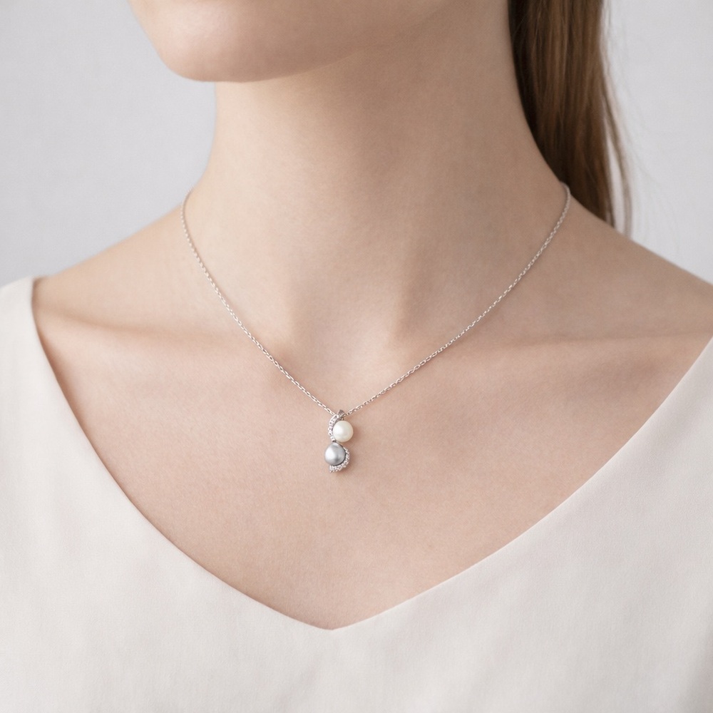 925 Sterling Silver Double Pearl Drop Necklace | Minimal Elegant Jewelry